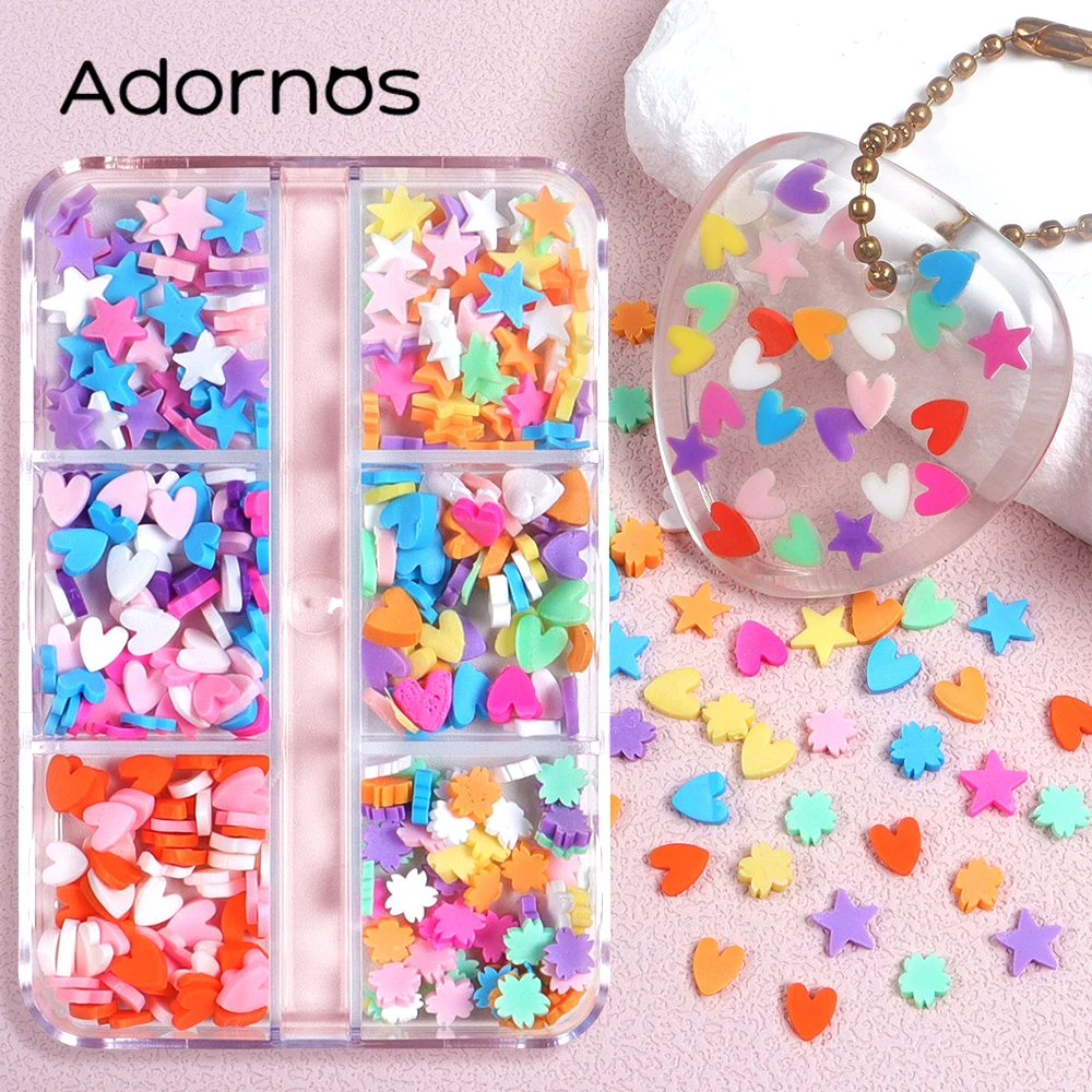 Heart Shape Polymer Clay Slices Resin Shaker Mold Filler Colorful Stars Flowers Mixed Soft Pottery Valentines DIY Jewelry Making