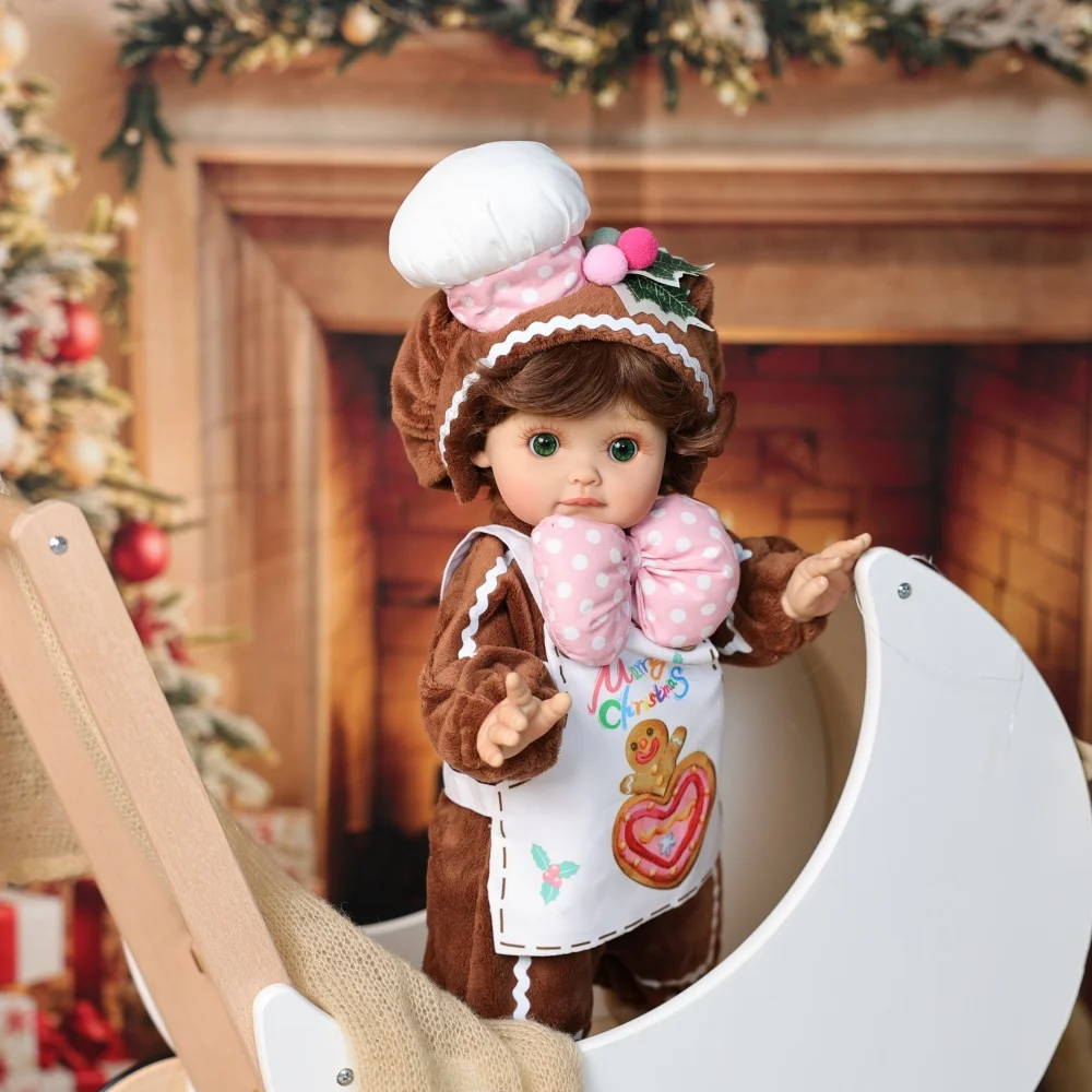 Cloveray 18 Inch Full Body Vinyl Realistic Reborn Baby Doll Gingerbread Man Set Vinyl Doll Handmade Original Toy Kid Xmas Gift