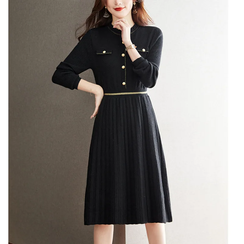 

Temperament Knit Female Clothing Autumn Winter Pullovers Tops Elegant Ladies Short A-line Sweater Dress Jumper Woman Clothes