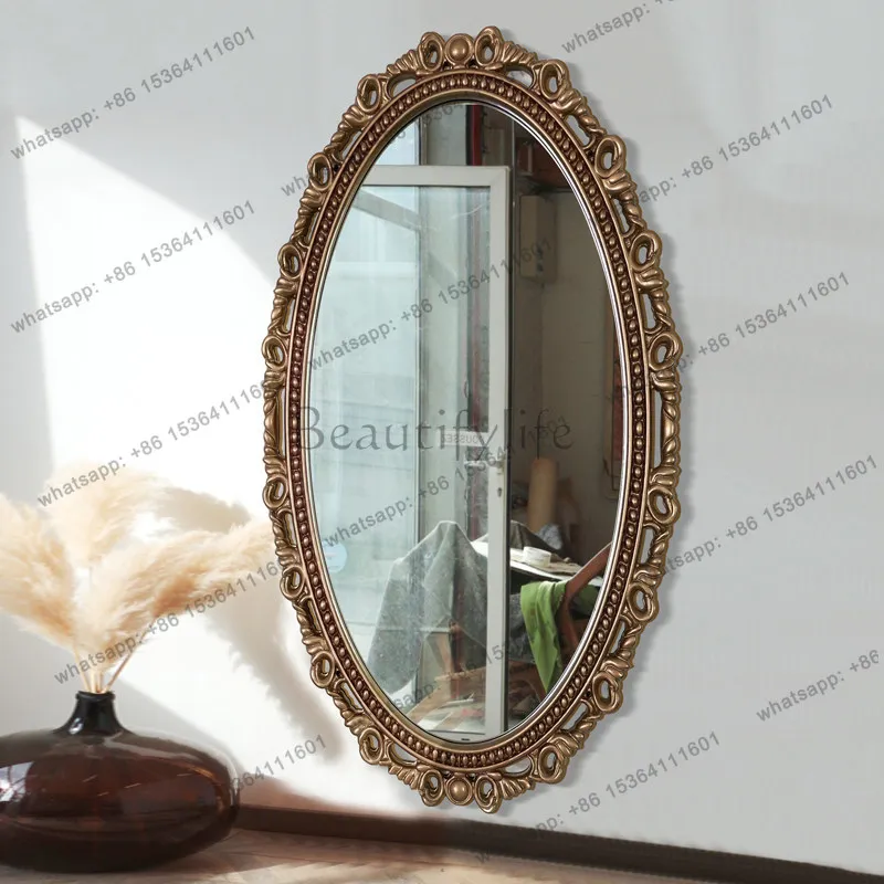 Neoclassical carved decorative mirror Moro American wall hanging retro oval art bathroom mirror