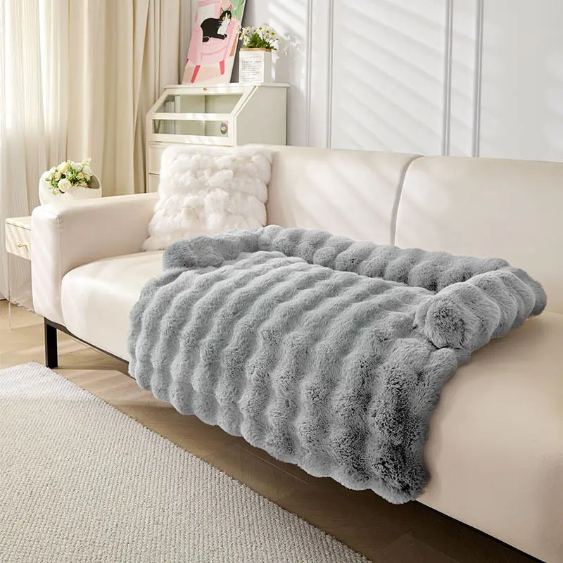 Imitation Rabbit Fur Kennel Mat Machine Washable Non-slip Pet Fluffy Blanket Small Dog