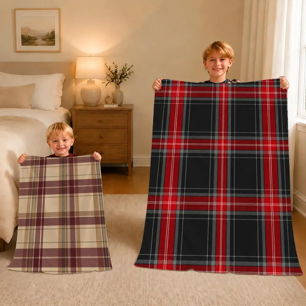 Pattern stripes and checks Throw Soft Plush Flannel Pet Blanket, Home Decor Cover for Sofa, Bed, Trip & Picnic