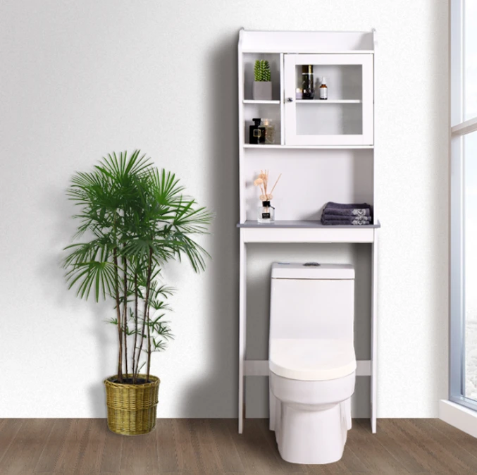 

Modern White Bathroom Storage Cabinet - Over The Toilet Space Saver Organization