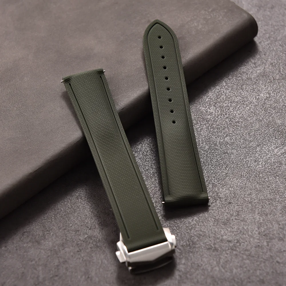 20mm 21mm 22mm Sizes Sweatproof Durable Quick Release Nylon Texture Fluoro Rubber Watch Strap For Seiko Seagull Tianwang
