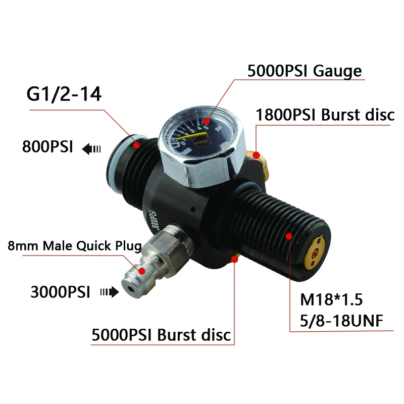 HPA Station G1/2-14 Gas Cylinder Refill Filling Adapter Pressure Regulator Valve For Diving Air Paint Soft Ball CO2 Soda Water