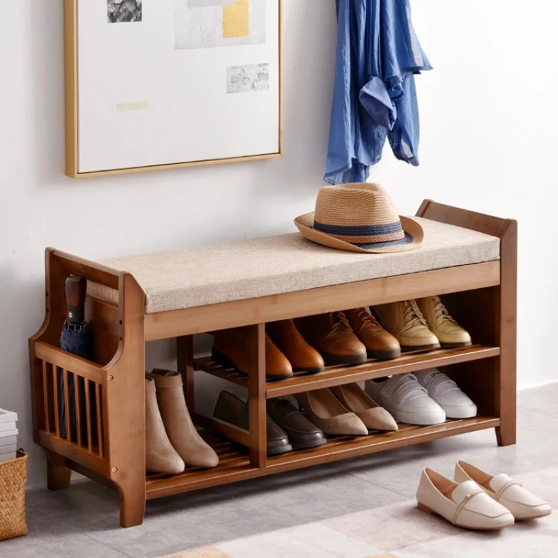 

Entryway Bamboo Shoe Storage Bench with Drawer Minimalist Long Seating Stool for Changing Shoes or Hallway Organization