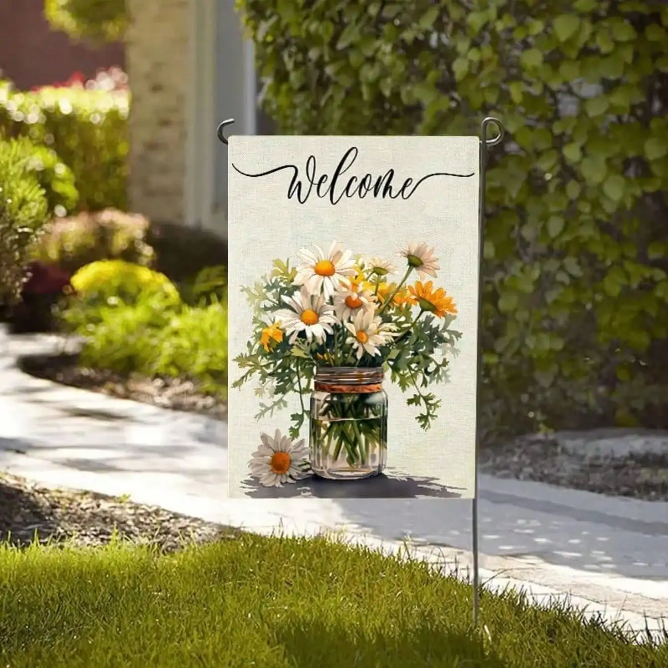 

Вертикальный двусторонний садовый флаг 12x18 дюймов в деревенском стиле из мешковины с ромашками, для декора к весне, лету, осени (без древка)