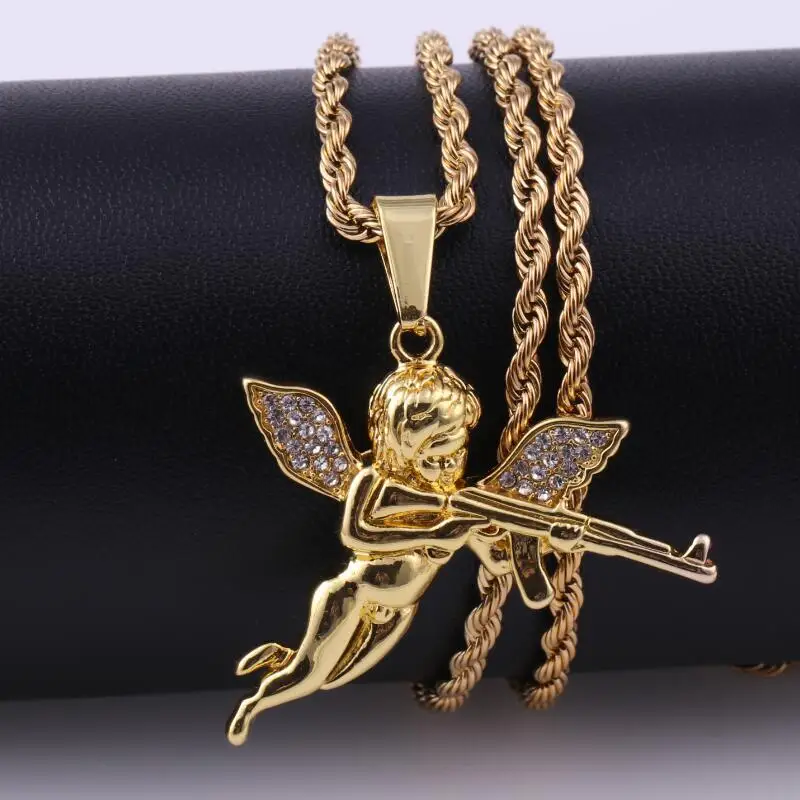 New Fashion Niche Avenging Machine Gun Angel Necklace Pendant Punk Hip Hop Creative Trend Party Couple Necklace Gift Accessories image 2