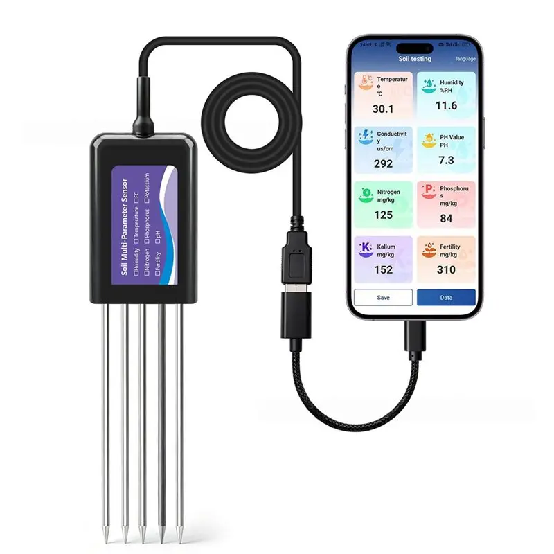 AB42-Garden Farm Soil Monitor 8-In-1 USB Sensor Tester PH EC Humidity Temp Fertility Detector For Android Phones