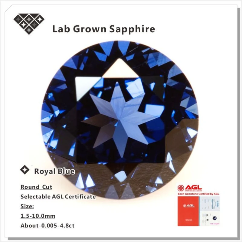 L-Lab Grown Sapphire Royal Blue Color Round Shape Charm Bead for Diy Jewelry Making Pendant Materials Selectable Certificate