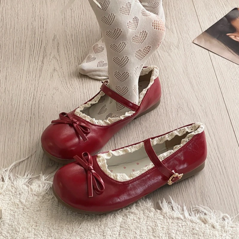 2026 Spring Cute Women Flats Round Toe Ladies Casual Ballet Shoes Comfort Soft Leather Dress Ballerinas Shoes