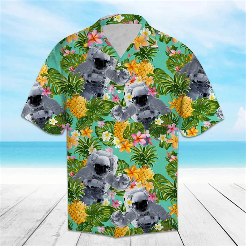 

Trendy Astronaut Pattern Hawaiian Shirts For Men Summer Fashion Streetwear Hip Hop 3D Printed Shirt Cool Oversized Lapel Blouses
