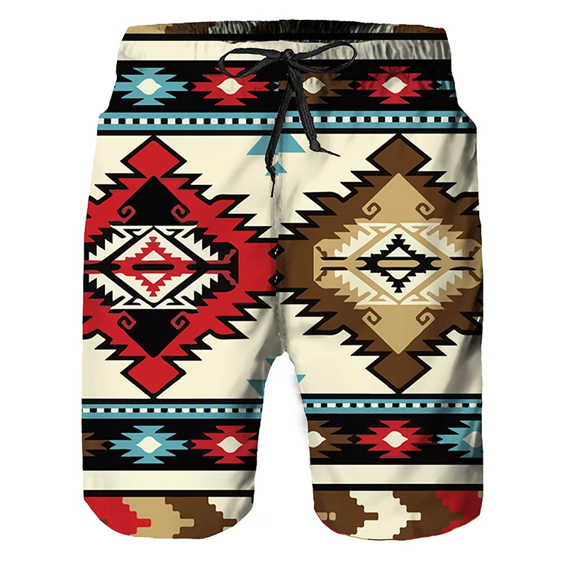 3D Gulf printed men\'s beach shorts summer Ethnic Wind Graphics Retro Print men\'s shorts unisex loose shorts men\'s sports high
