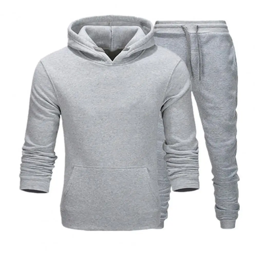 Men Workout Outfit Set Men's Hooded Sweatshirt Pants Set for Autumn Winter Drawstring Long Sleeve Sportswear Outfit for Active