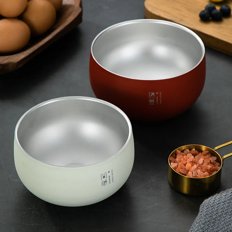 Japanese Style Rice Soup Bowl with Lid Stainless Steel Kitchen Double Layer Fruit Ramen Bowls Metal Tableware Food Container