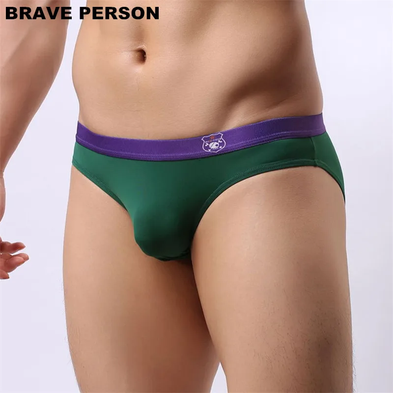 Brave Person-Calzoncillos de nailon para hombre, ropa interior Sexy con bolsa para pene, pantalones cortos sin costuras de tiro bajo, bañadores de