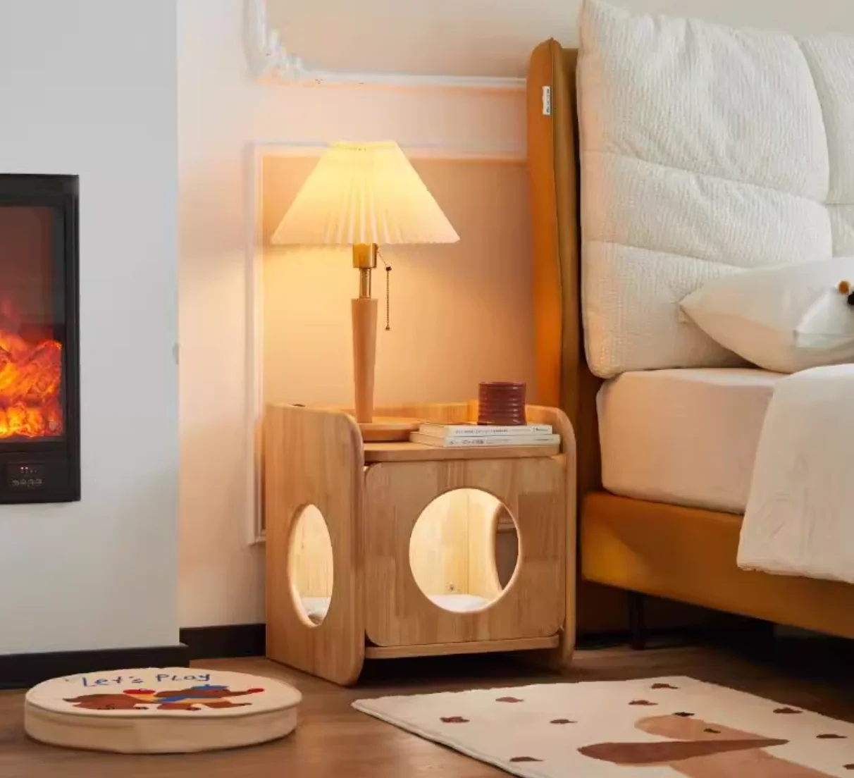 

Luxury Modern Log-style All-solid Wood Cat Nest Bedside Table Multi-functional Side Cabinet Small Cat Bed