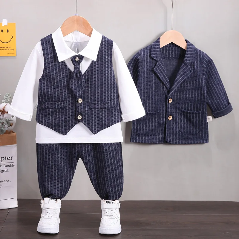 Boy Handsome Suit Vest Four Sets Spring and Autumn New Baby Handsome Suit Little Children\'s Suit Boys Clothes Girl Clothes