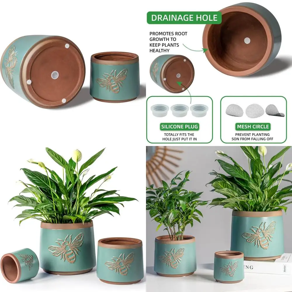 

Terracotta Pots Set with Drainage, Ideal for Indoor & Outdoor Plants, Suitable for Succulents, Herbs, Snake Plants (Turquoise, 8