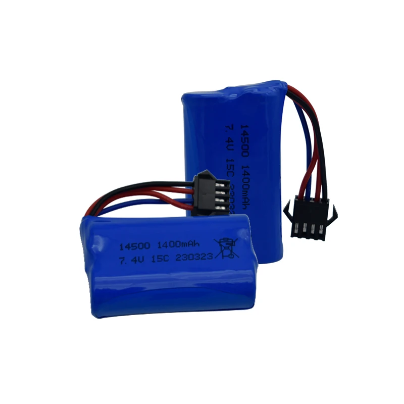 Batteria agli ioni di litio 7.4V 1400mAh 14500/con spina SM4P/caricatore USB per pistola ad acqua RC camion nave elicottero giocattolo accessori