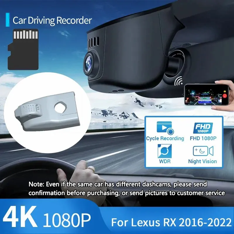 4K Wifi DASH CAM Easy Installation Car DVR Video Recorder Night Vision Camera Accessories for Lexus RX 450h 200T AL20 2016~2022