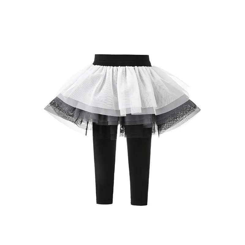 Spring Autumn Baby Girl Princess Legging with Cake Tutu Skirt Pants Child Culottes Mesh Patchwork  Small Kid Clothes