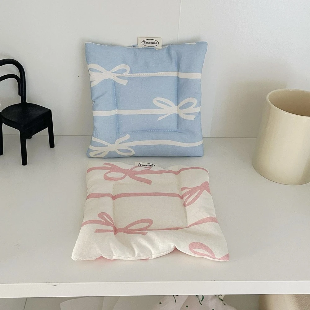 Korean Bow Cotton Coaster Key Storage Jewellery Mat Double-sided Thickened Fabric Sweet Drawstring Portable Accessories
