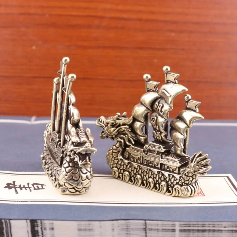 2026 Brass Dragon Boat Feng Shui Wealth Luck Mini Ornament for Office Desktop Living Room Home Decor Smooth Sailing Design