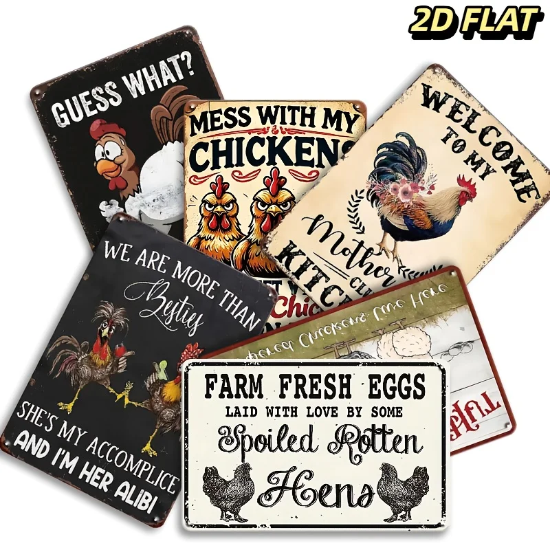 2D Flat, [JIT]2D Flat, 6pcs Vintage Metal Chicken Coop Signs- Farmhouse Wall Decor with Humorous Rules for Home, Kitchen, Garden
