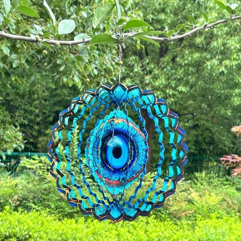 Creative Metal Mandala Wind Spinner Blue Eye Hanging Hanging Wind Chime Decorative Rotating Wind Chime Patio