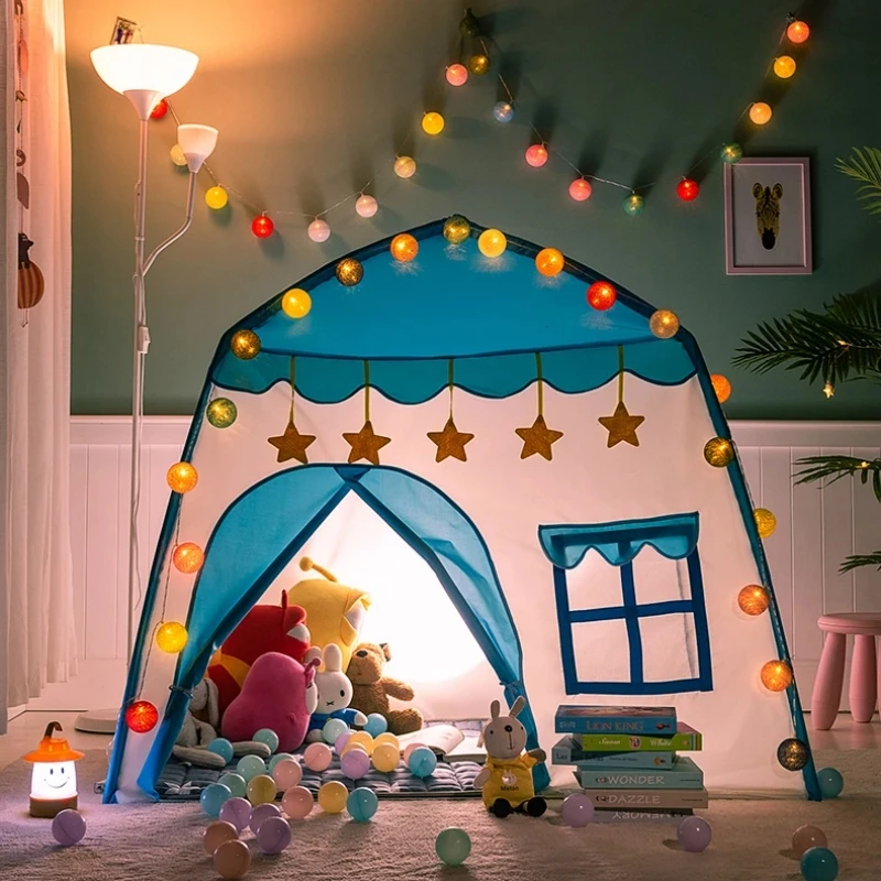 

Portable Children Tent Indoor Outdoor Games Garden Folding Small House Princess Castle for Girl Toy Tents Playhouse 5M Star Lamp