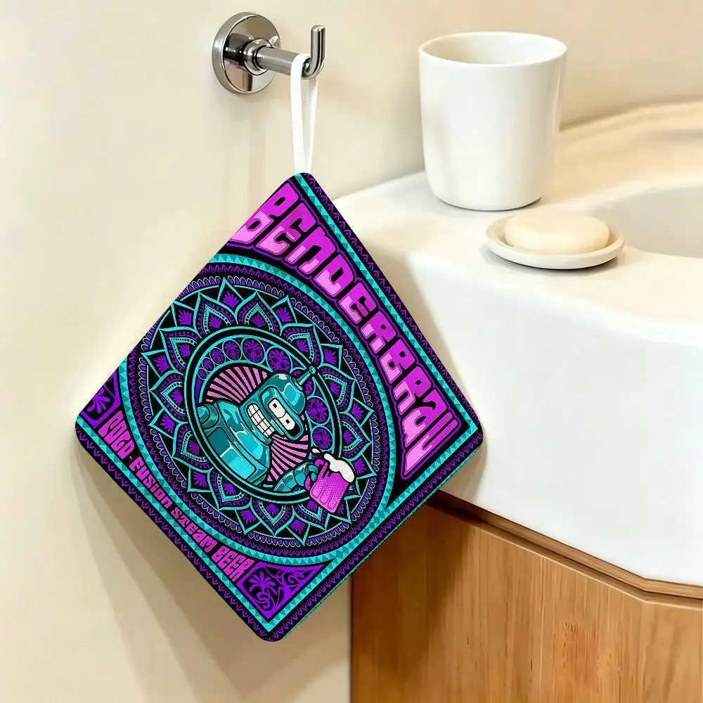 Cartoon F-Futurama B-Bender Anime Thickened Polyester Cotton Hanging Towel, High Absorbent Hand Wiping Towel for Indoor Use