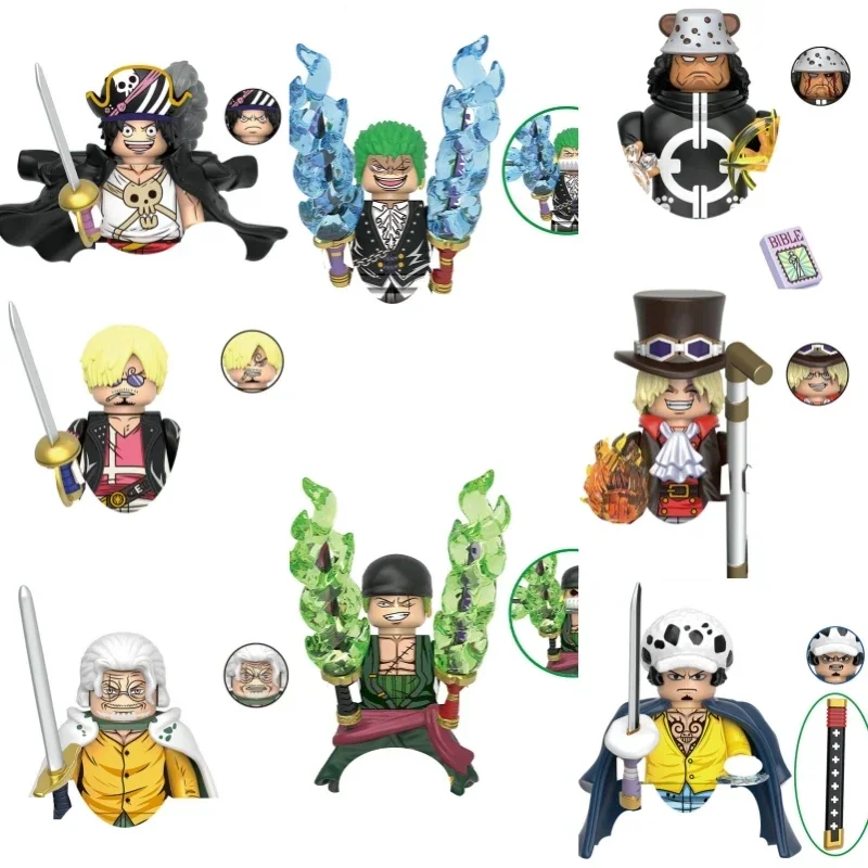 

Luffy Zorro Sanji Sabo Silvers Building Blocks Japan Anime Bricks Dolls Mini Action Toy Figures Assemble Blocks Children Gifts