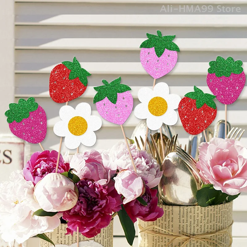 

8pcs Strawberry Flower Vase Plugin For Home Atmosphere Decoration Birthday Party Decoration Supplies