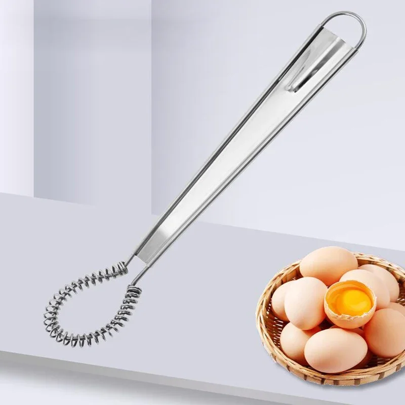 Egg Cooker Stainless Steel Household Spring Hand Mixer Spoon Honey Cream Stirring Kitchen Accessories Household Whisk