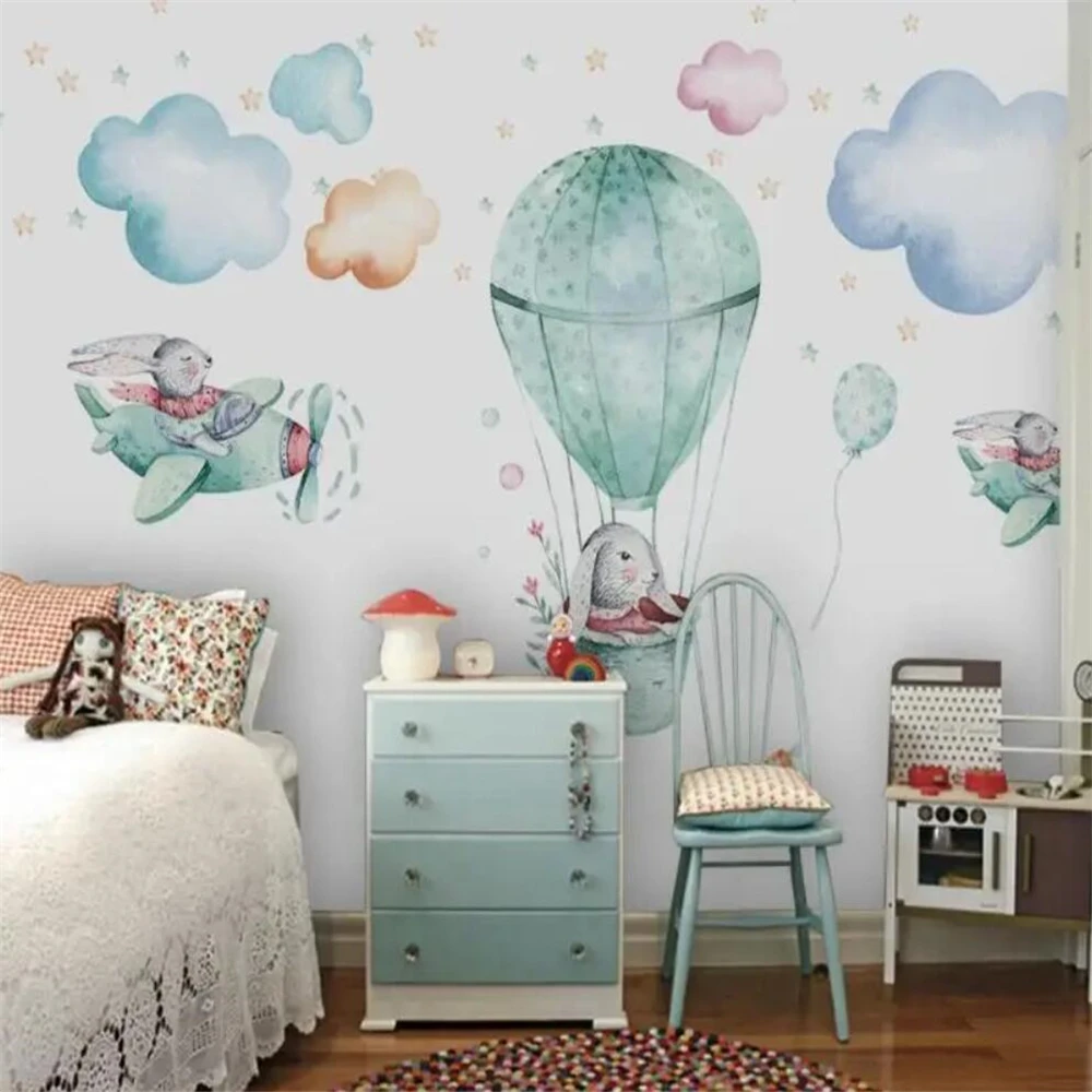 custom airplane rabbit wallpaper for children's room background bedroom decor wall papers home decor 3D waterproof wall sticker