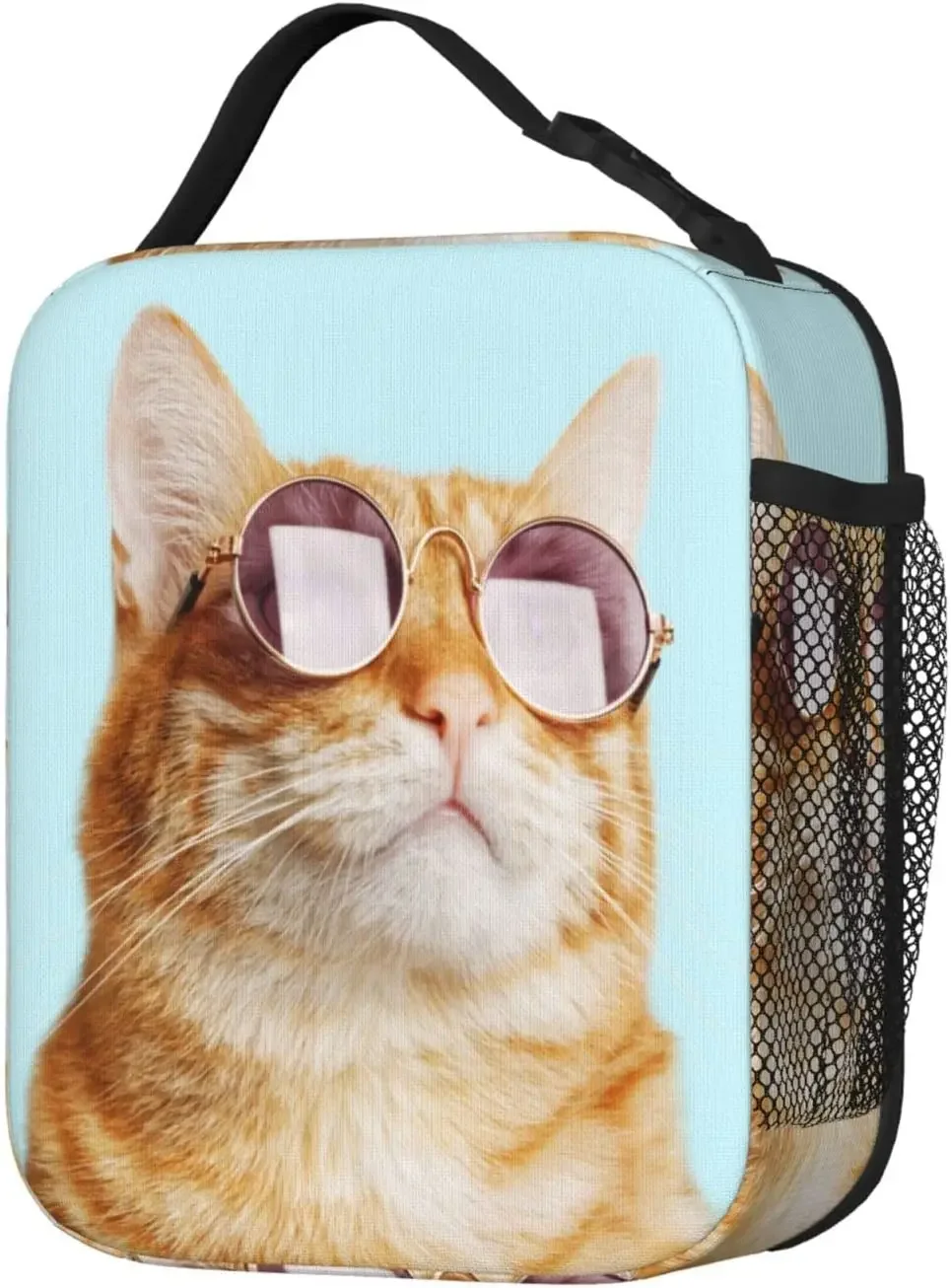 Sunglasses Cat Thermal Lunch Box Insulated Lunch Bags for Women Men Girls Boys Detachable Handle Lunch Box Meal Tote Bag