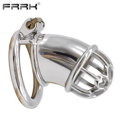 FRRK Male Chastity Device for Men Metal Tube Cock Sleeve Tease Steel BDSM Sex Toys Female Led Relationship Bondage Belt