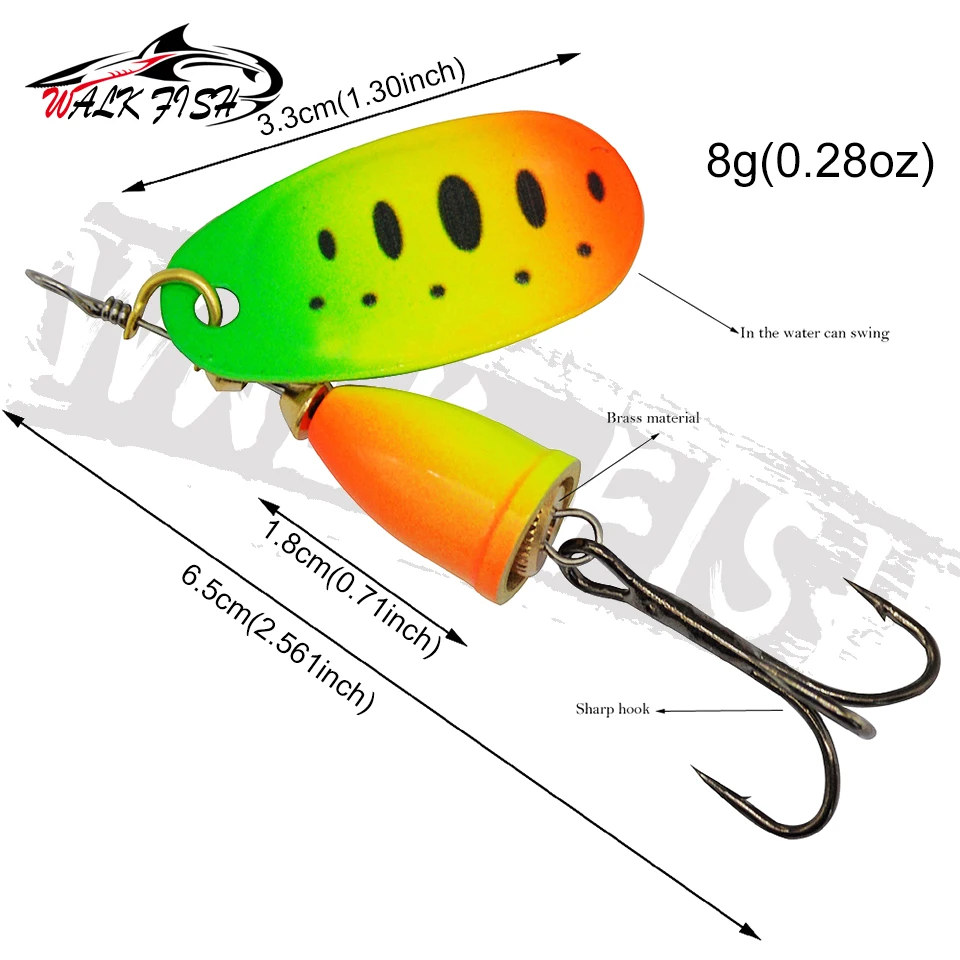 WALK FISH 65mm 8g Spinner Angelköder Sinkender Löffelköder mit Pailletten Rotierender Paillettenköder mit Kupferglocke Metall-Angelausrüstung für Forellen – Detail 2