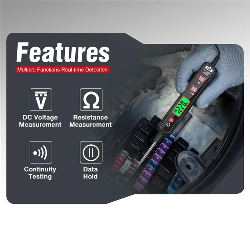 ABBY-Smart Car Test Light, 0.8V-100V DC Buzzer Circuit Tester, Bidirectional Voltage Tester With Flashlight, Continuity Fuse