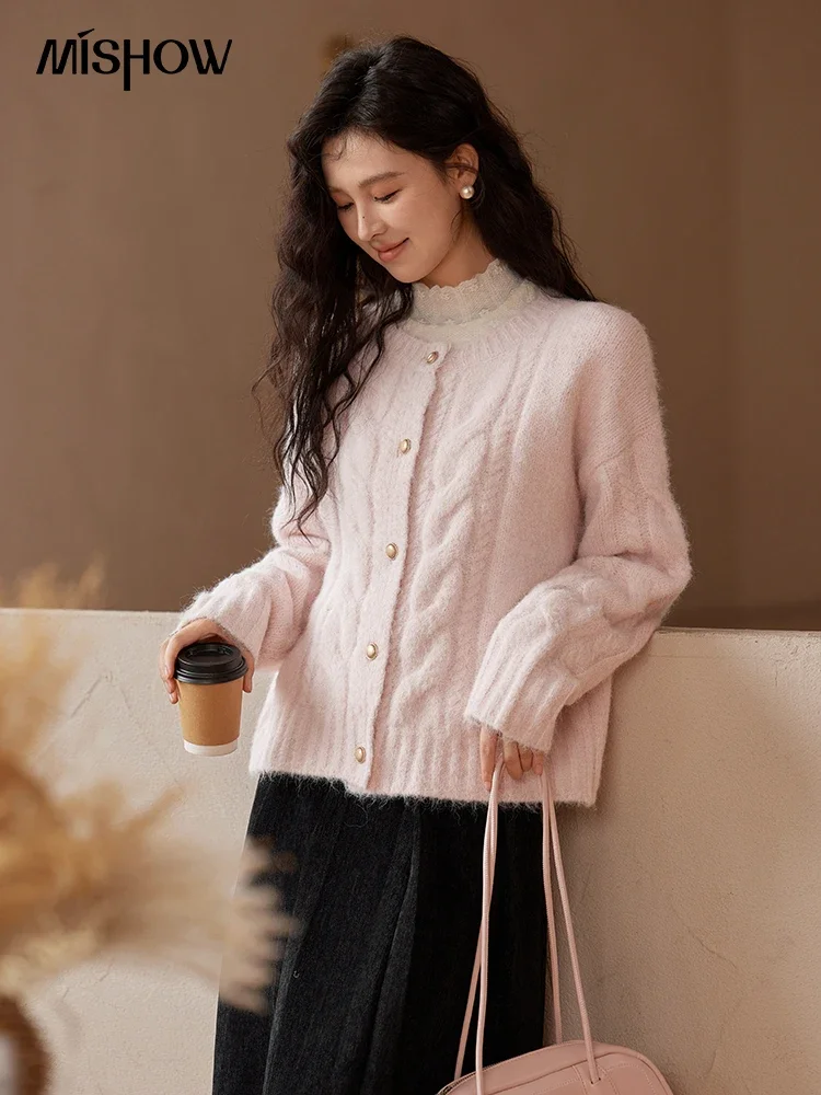 MISHOW Sweet Sweater Cardigan Women 2024 Autumn Winter French Gentle Slim Single Breasted O-Neck Wool Knitted Jacket MXD55Z1030