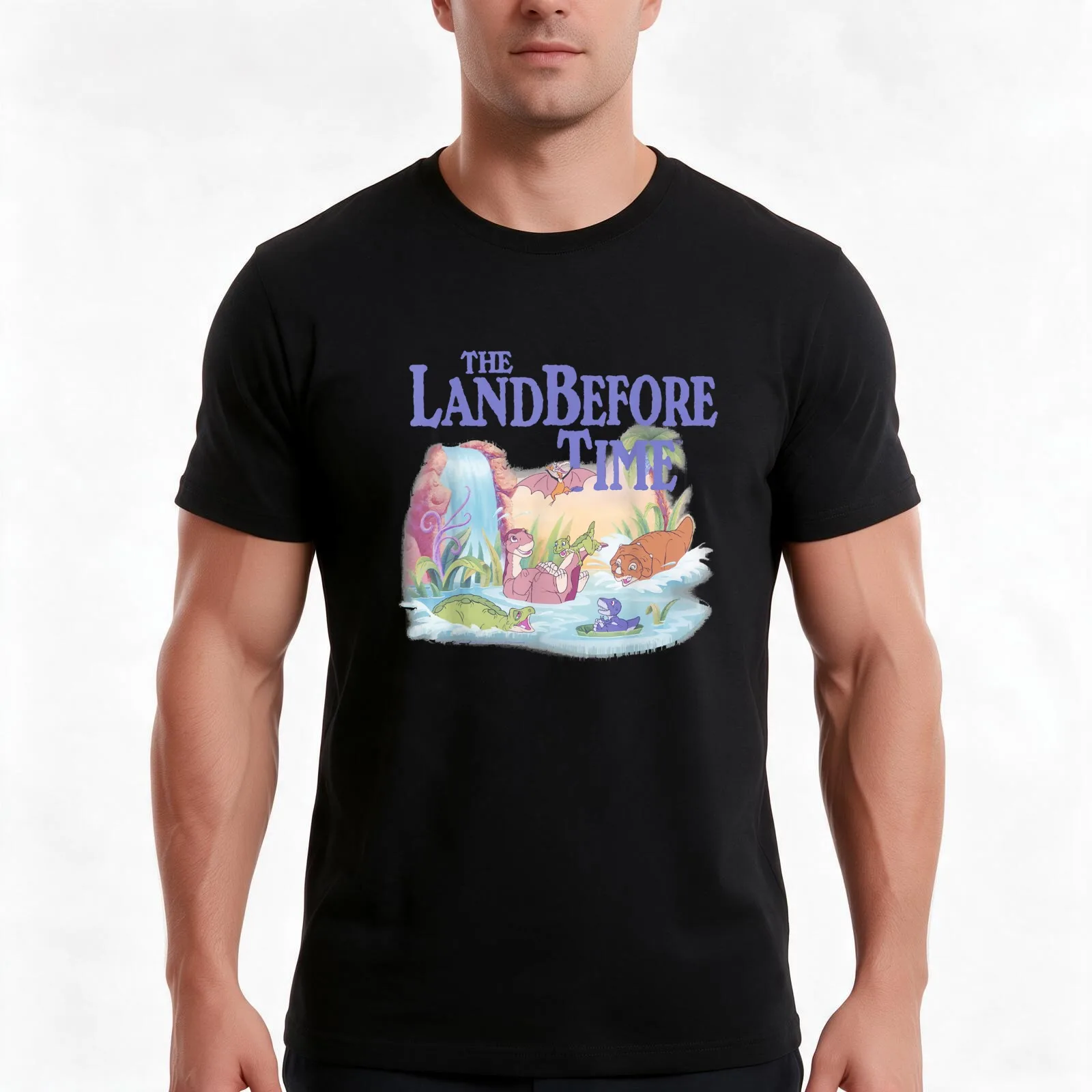 Land Before Time Pastel Dinosaur Friends Splashing Around T-Shirt Summer Casual Cotton Tee Oversized Streetwear Tops