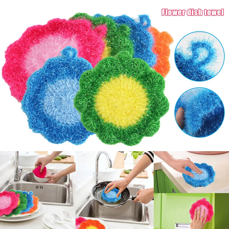 Acrylic Flower Shape Dish Towel Washable Fast Drying Dish Cloth for Kitchen Cleaning Supplies