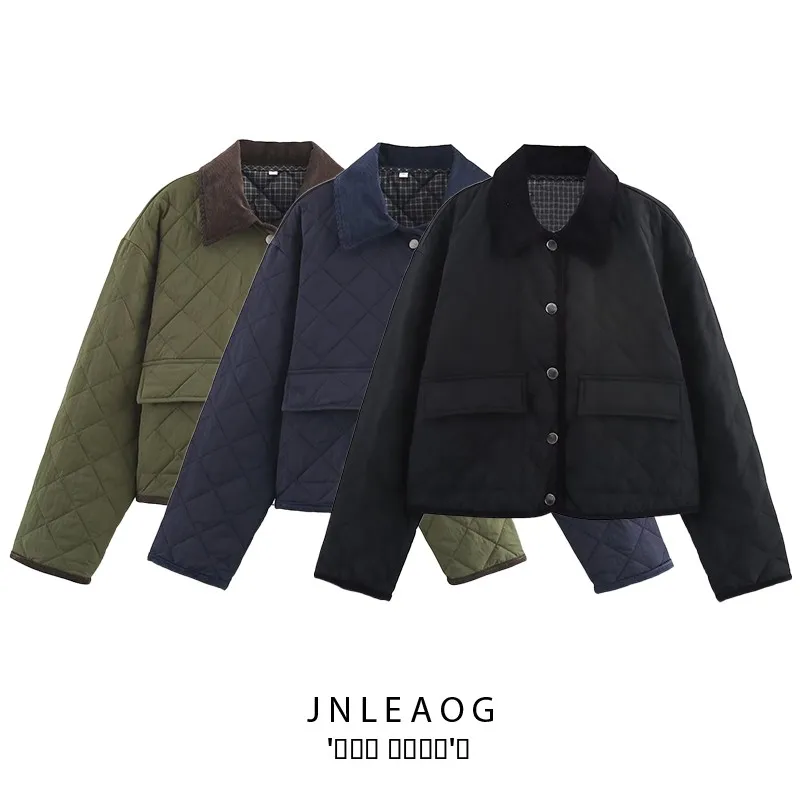 

JNLEAOG Autumn New Women's Faion Light Corduroy Bfled Nylon Lazy Sle Collar Jaet Street Sle Long Sve Zipper Pure...