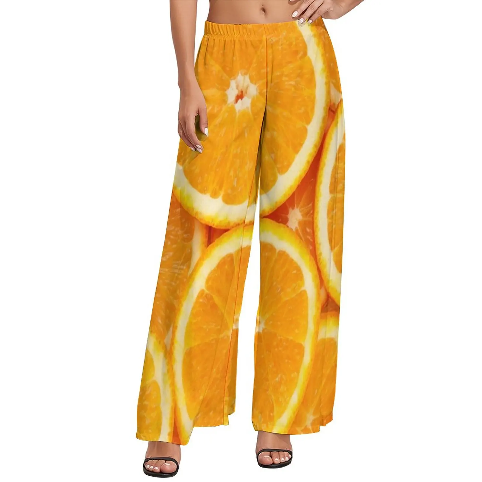 Orange Slices Straight Pants Fresh Oranges Print Kawaii Wide Leg Pants Women Oversize Streetwear Pattern Trousers