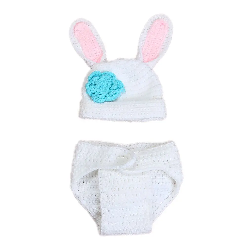 

Newborn Baby Photo Props Outfit Costume Rabbit Knit Hat Pant Set Infant Photo Shoot Accessory Cap