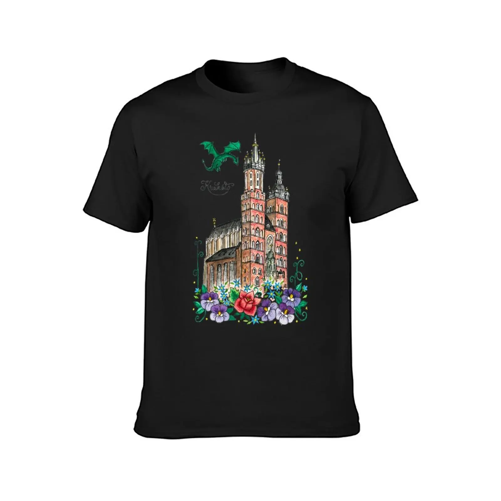 Krakow St. Mary's basilica Watercolor painting T-Shirt plus sizes plain summer tops blanks oversized t shirts for men