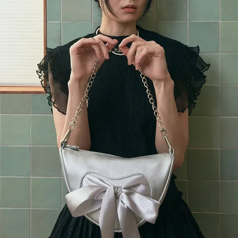 

2023 Kawaii Jk женские сумочки тренд 2023 дизайнерская Серебряная сумка на плечо элегантная Лолита ленты женские кожаные сумки через плечо
