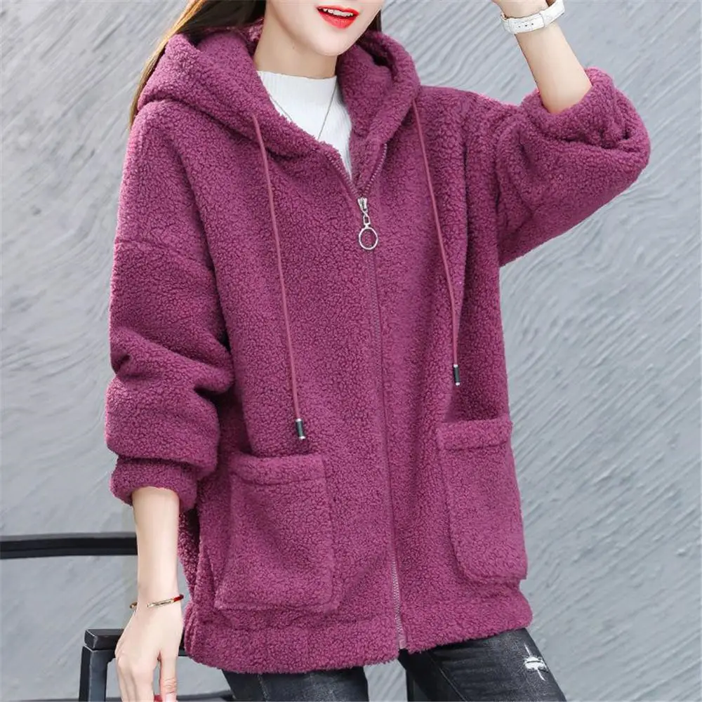 2023 Autumn Sherpa Fleece Sweater Plus Size 3XL Hooded Cardigan Loose Large Pockets Zipper Teddy Jacket Winter Warm Tops