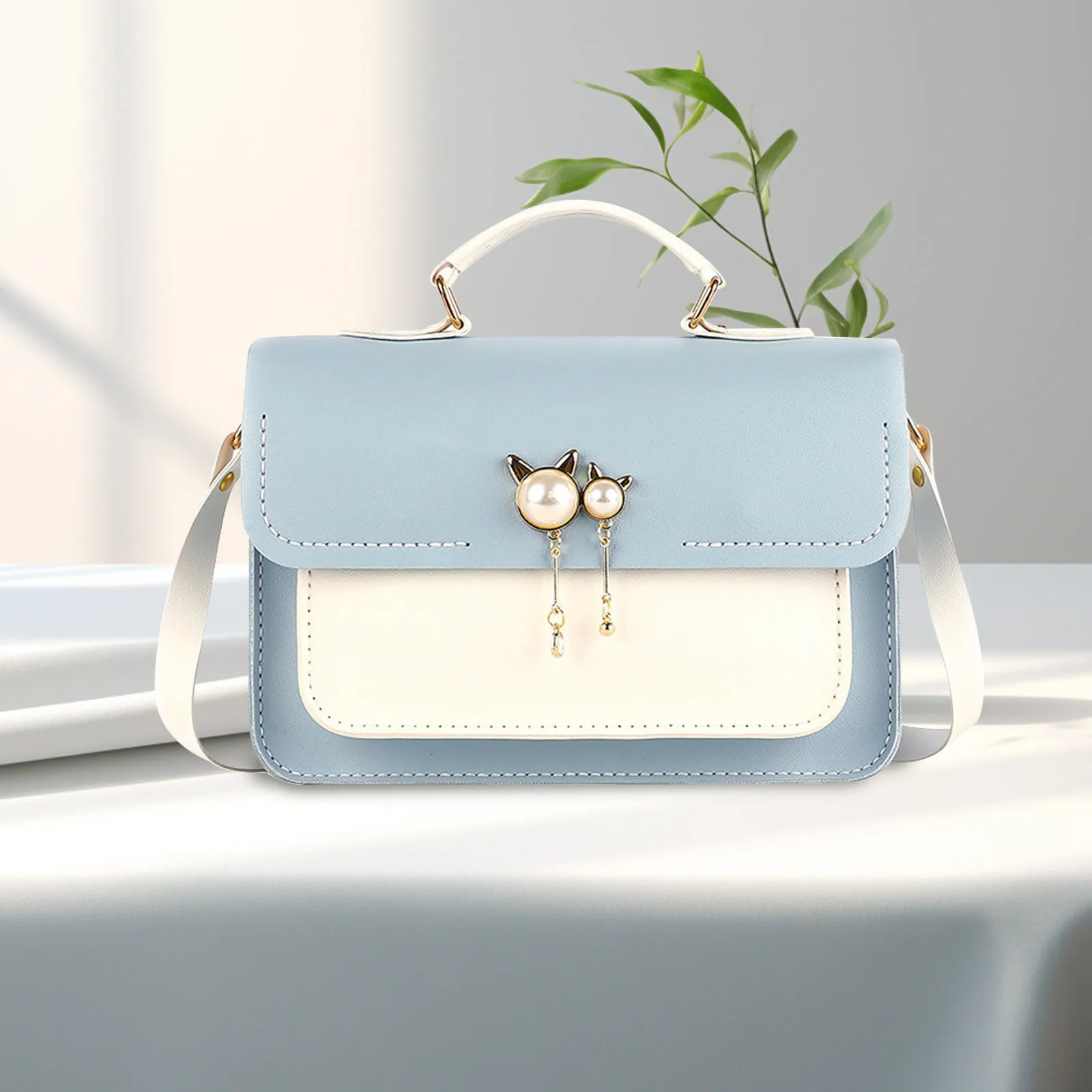 

DIY Bag Material Kit PU Knitting Tote Handmade Portable Crochet Sewing Yarn Blue White Large Size Bag Making Accessory